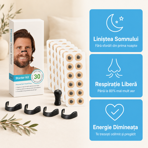 Kit Premium Anti-Sforăit — Dilatator Nazal + 60 Plasturi