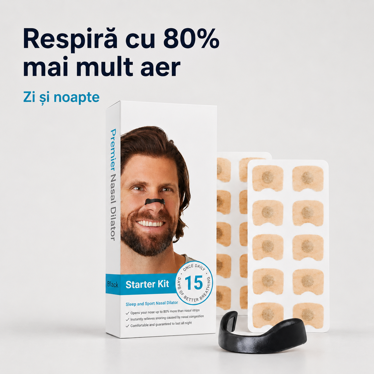 Kit Premium Anti-Sforăit — Dilatator Nazal + 60 Plasturi